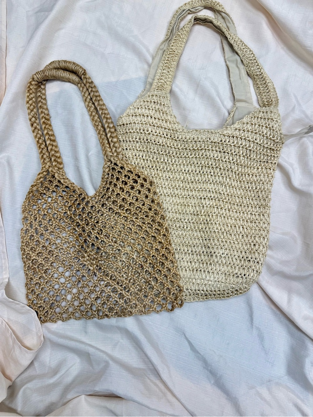 2 Straw Summer Bags | Open Weave Net Straw Bag - Picture 4 of 11